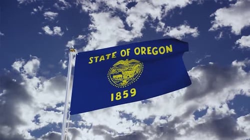 Realistic Oregon State Flag Waving Against a Cloudy Sky