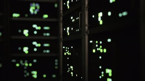 Modern Server Room with Supercomputers Light