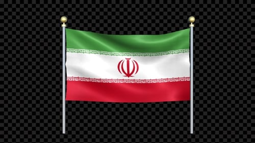 Flag Of Iran Waving In Double Pole Looped