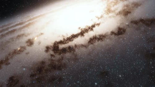 Starship Flies at the Speed of Ligh Near the Center of the Milky Way Galaxy in Space