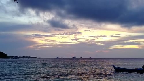 Aerial drone sky of resort beach break by blue ocean with sand background