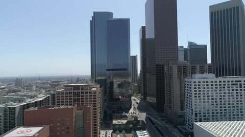 Aerial view of skyscrapers and towers in Los Angeles