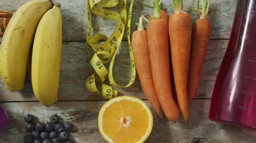 Healthy Food and Measuring Tape Overhead Shot