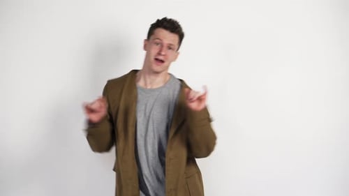 White Guy Brown Coat Funny Dance White Background