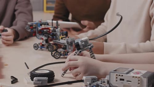 Group of Students Creating Robots