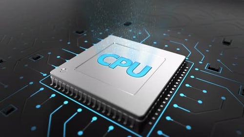Chip de CPU de renderização 3D em placa de circuito preta