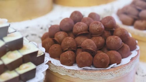 Chocolate Store. Chocolate Sweets On Shelves In Shop