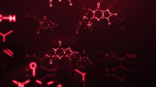 Futuristic Red Chemical Structures Digital Science Animation