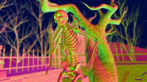 4K Rainbow skeleton in a graveyard