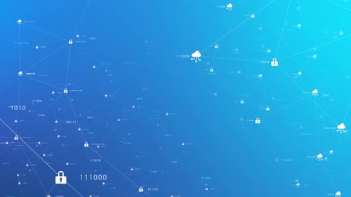 Digital Network Security Background with Cloud and Lock Icons