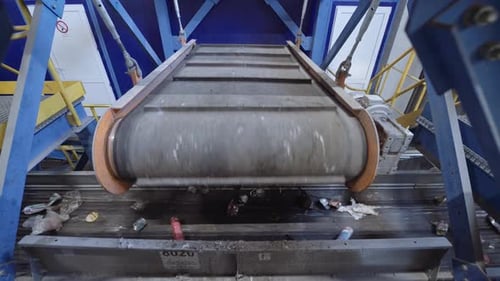 An Automatic Magnetic Separator Separates Metal Waste From the Main Waste Stream on the Conveyor