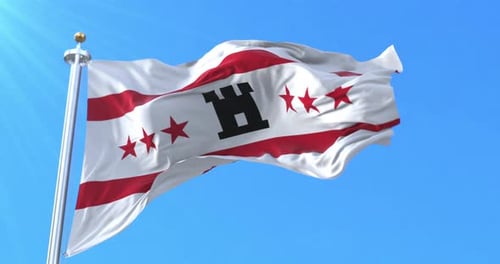 Waving Flag Animation with Castle and Red Stars