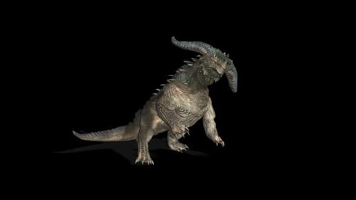 Animated Roaring Dragon Creature with Horns on Black Background