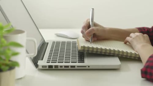 Writing Text And Use Laptop
