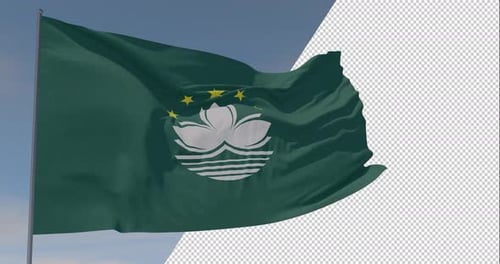 Realistic Waving Macau Flag Alpha Channel Loop