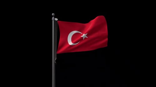 Realistic Waving Flag of Turkey on a Flagpole
