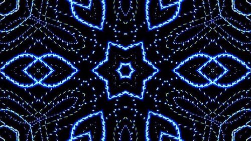 Farbe: blaue Linien, leuchtende Wellen, Blumenform, Hintergrund, Kaleidoskop, abstrakt