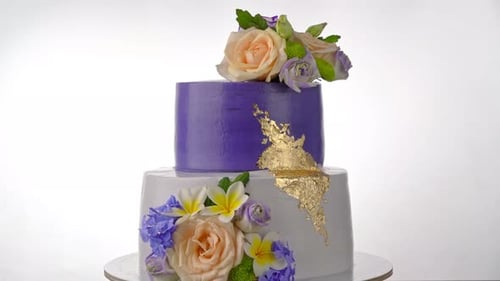Beautiful Two-Tiered Cake Decorated with Flowers