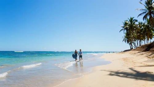 Mature couple walking on beach