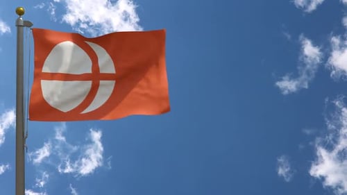 Realistic Waving Flag with Abstract Circular Logo