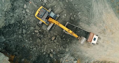 Aerial View of Excavator Working