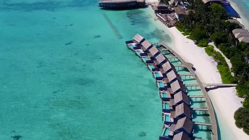 Aerial drone nature of shore beach by clear ocean and sand background