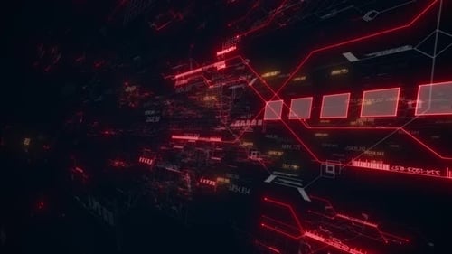Futuristic Digital Data Flow with Glowing Red Circuit Lines