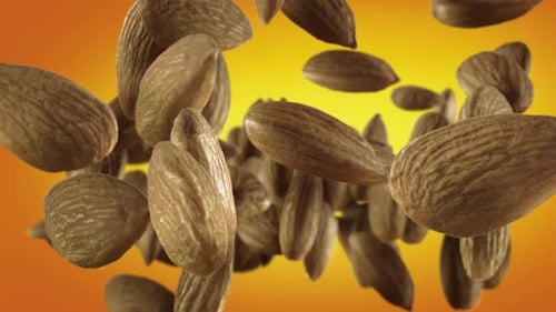 Almonds Falling in Slow Motion Close-Up