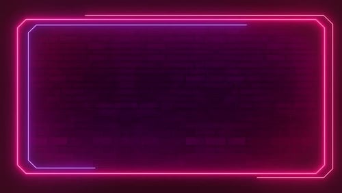 Animated Neon Rectangle Frame on Brick Wall Loop