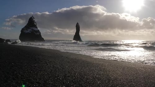 Iceland Black Sand Beach Reveal Basalt Rock Formations Trolls Toes