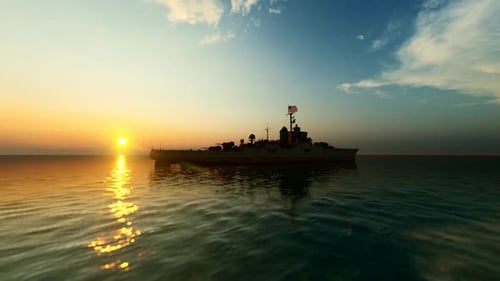 USA Warship and Sunset View