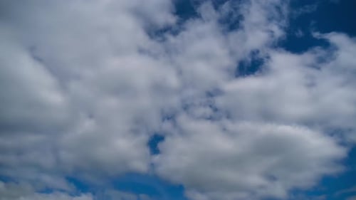 White Cumulus Clouds Drifting in a Blue Sky