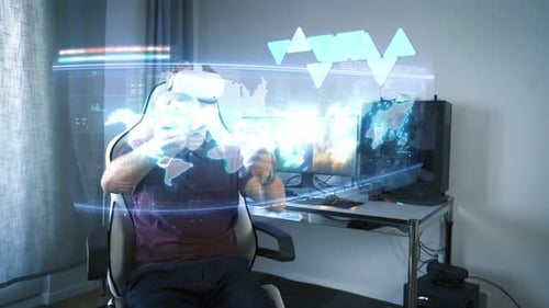 Man Immersed in Virtual Reality Gaming Experience