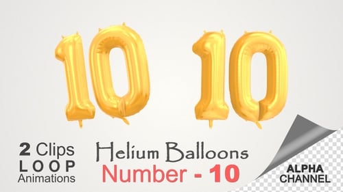 Golden Number 10 Balloon Animation with Alpha Channel