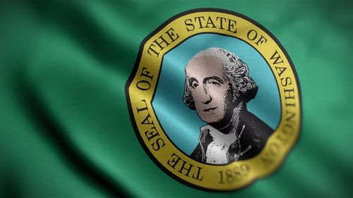 Animated Washington State Flag with Official Seal Waving