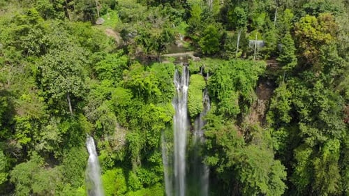 Aerial Shot of the Biggest Waterfall on the Bali Island - the Sekumpul Waterfall