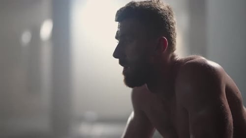 Bearded Man Resting After Intense Workout