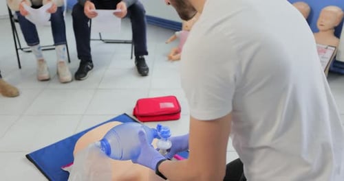 CPR Training with Bag Valve Mask on Mannequin