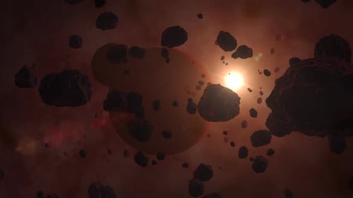 Kosmos. Asteroidengürtel. Ein dichter Meteorschwarm bewegt sich langsam in seiner
Umlaufbahn.