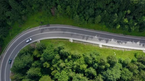 Luftaufnahme eines Autos, das auf der Forest Road fährt