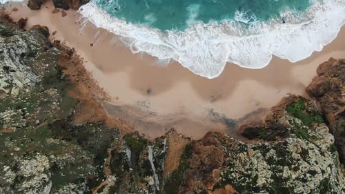 Hilly Cliffs and Sand Beach Near Beautiful Ocean Upper View