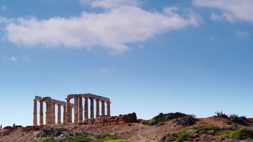Temple grec de Poséidon, cap Sounio. Timelapse