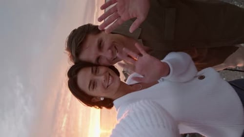 Loving Couple Making Selfie on Ocean Coast