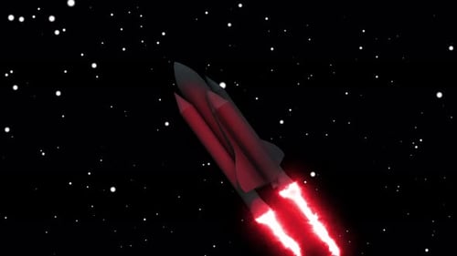 Animated Space Rocket Flying with Red Flames Through Stars