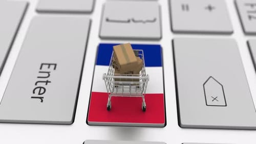 Boxes with MADE IN FRANCE Text and Small Shopping Cart