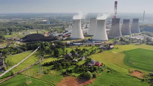Aerial View of Coal Power Plant Landscape