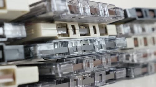 Close Up of Stacked Audio Cassettes