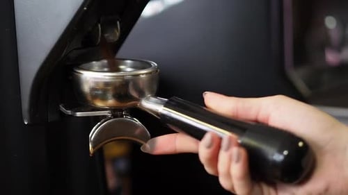 Close Up of Coffee Grinds in Portafilter
