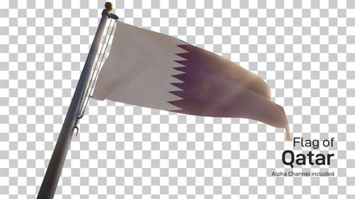 Realistic Qatar Flag Waving in Sunlight on Alpha Channel