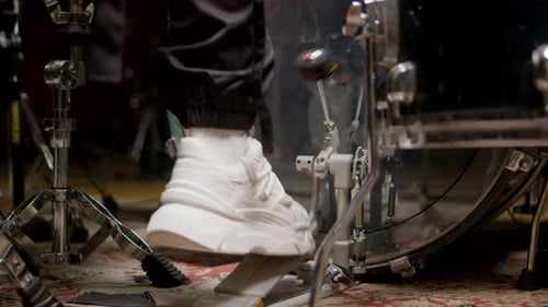 Closeup Shot of Drummers Foot of Playing Drums